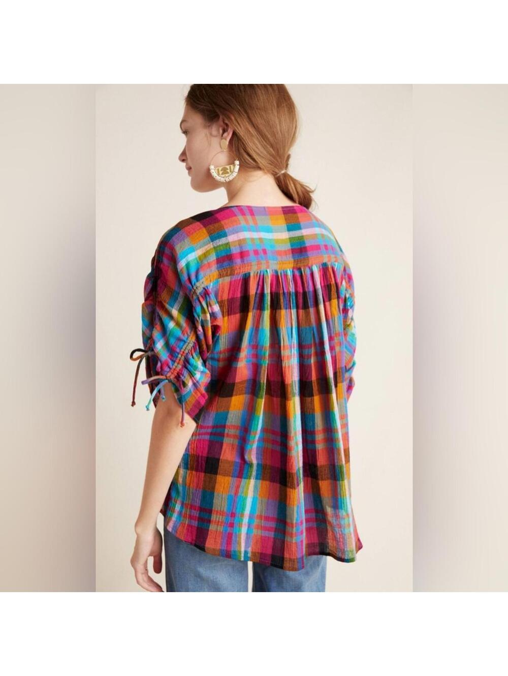 Maeve Anthropologie Colorful Plaid Button Front Amelia Blouse Multicolor Sz Sm